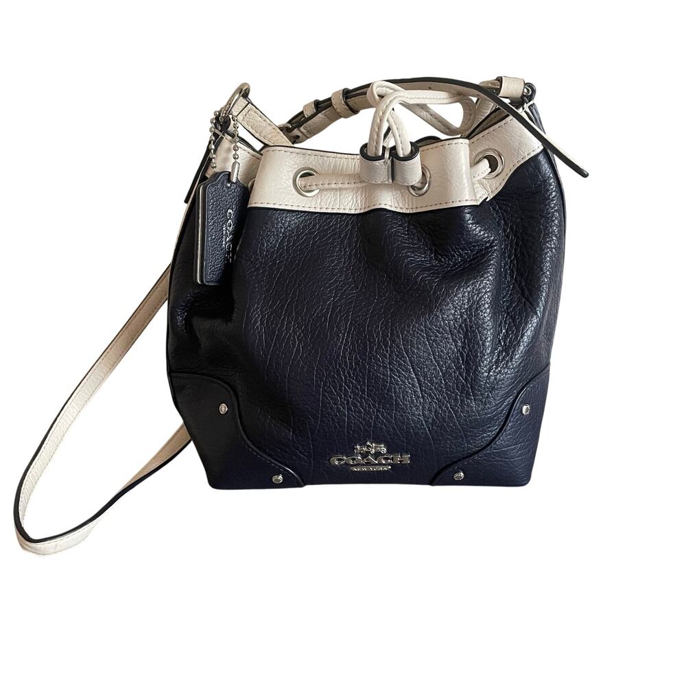 Coach Baby Mickie F37682 Midnight Chalk Leather Drawstring Bucket Bag Purse